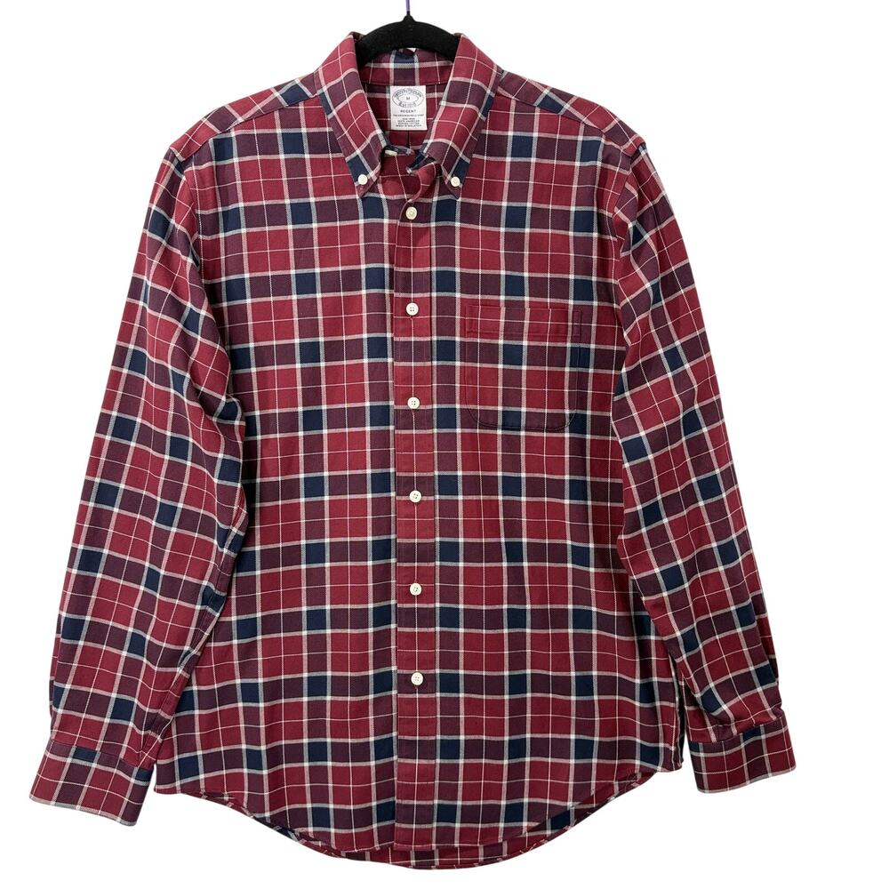 Brooks Brothers Mens Size M Regent Shirt Button Up Plaid Non Iron Supima Cotton